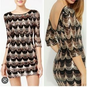 Crystal Doll Replenishment Party Black and Gold Sequin Bodycon Dress. Size M